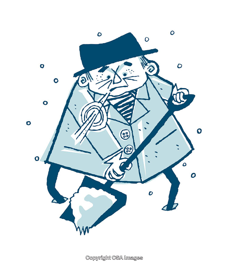Cartoon Illustration of Shoveling Snow on a Winter Day