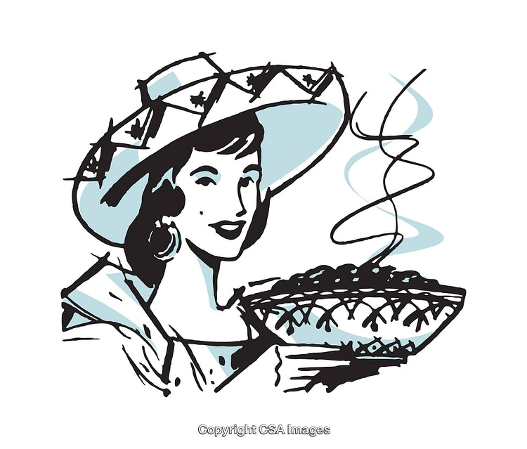 Retro Illustration of a Woman Holding a Bowl of Hot Food