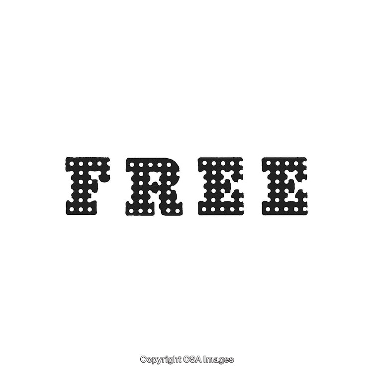 Decorative Free Text in Black Perforated Lettering on White Background