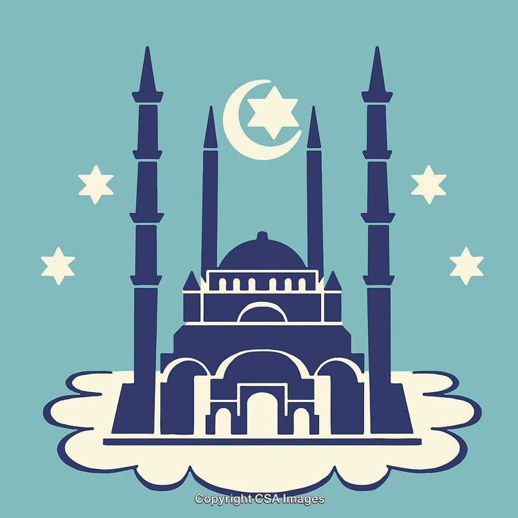 Color Line Art Featuring Mosque with Crescents and Stars Design