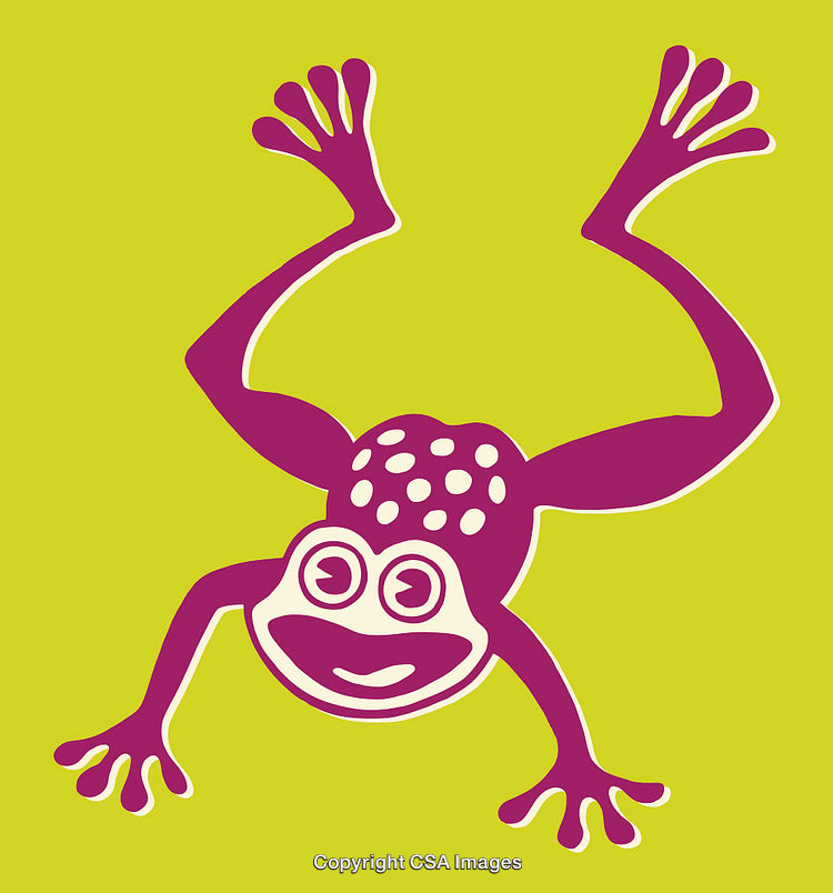 Colorful Illustrated Frog Design on Vibrant Yellow Background