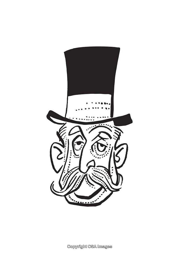 Black and White Illustration of a Gentleman With a Top Hat and Mustache