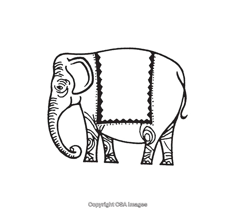 Black and White Line Art Illustration of an Elephant with Intricate Patterns