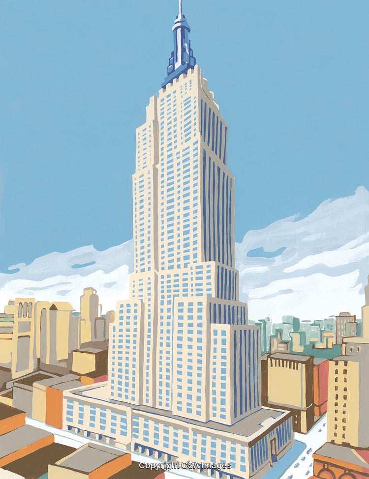 Stylized Illustration of a Skyscraper Amidst a Cityscape
