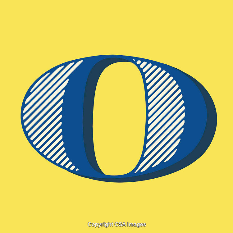 Bold Blue Letter O Illustration on a Bright Yellow Background