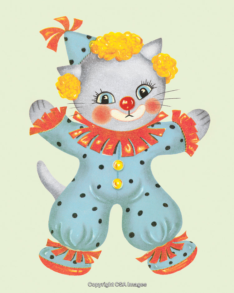Playful Cat in Clown Costume Illustration With Cheerful Colors