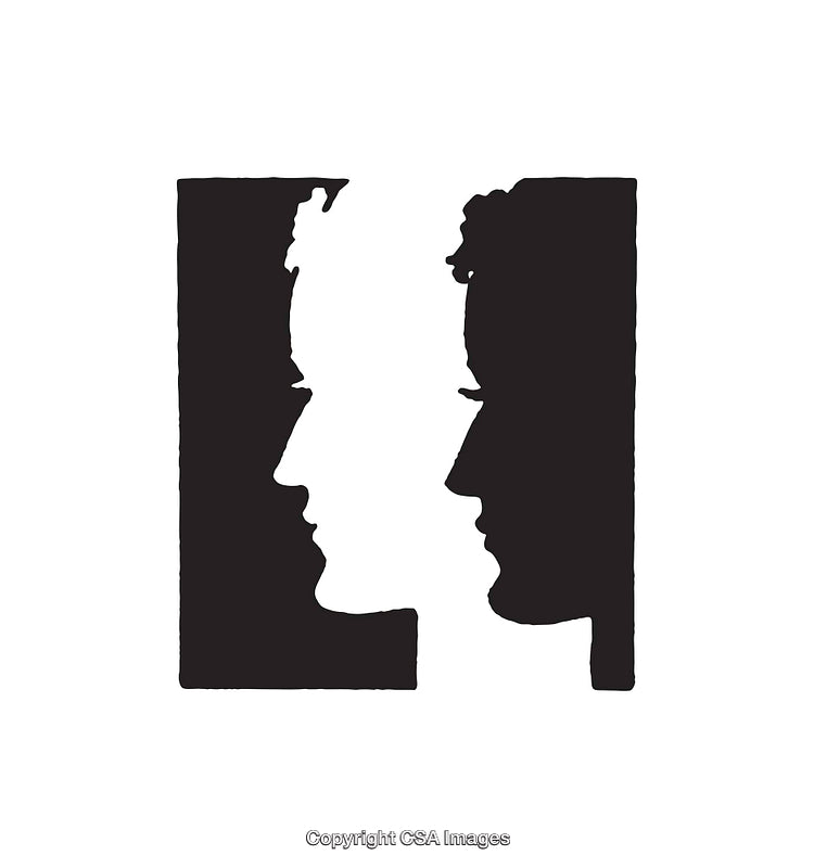 Black and White Optical Illusion with Faces and Geometric Patterns