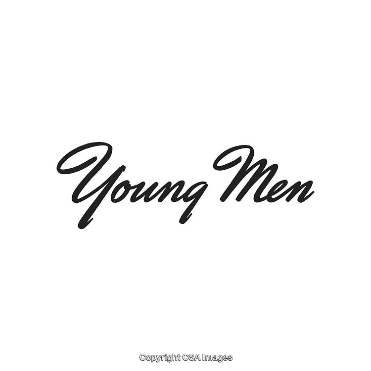 Elegant Cursive Typography Displaying 'Young Men' in Black on White Background