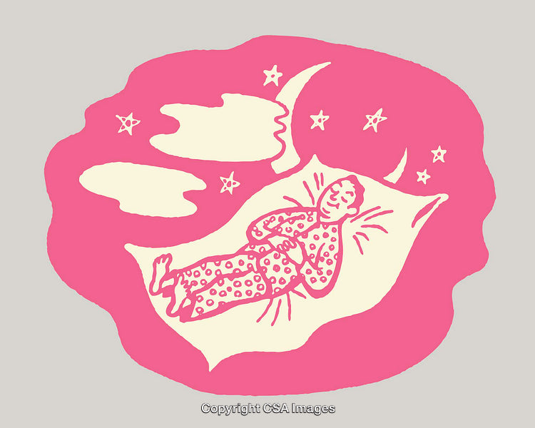 Whimsical Illustration of a Dreaming Person Floating Beneath the Night Sky
