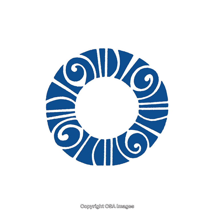 Circular Blue Crest With Decorative Swirl Patterns in Classic Design