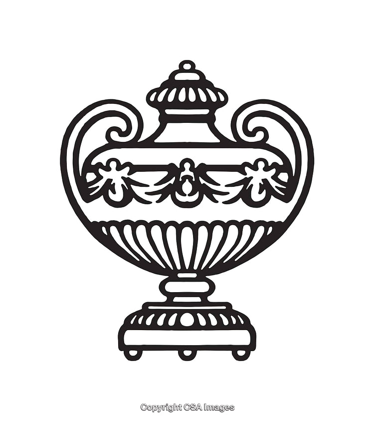 Elegant Black and White Line Art of a Decorative Vase Illustration