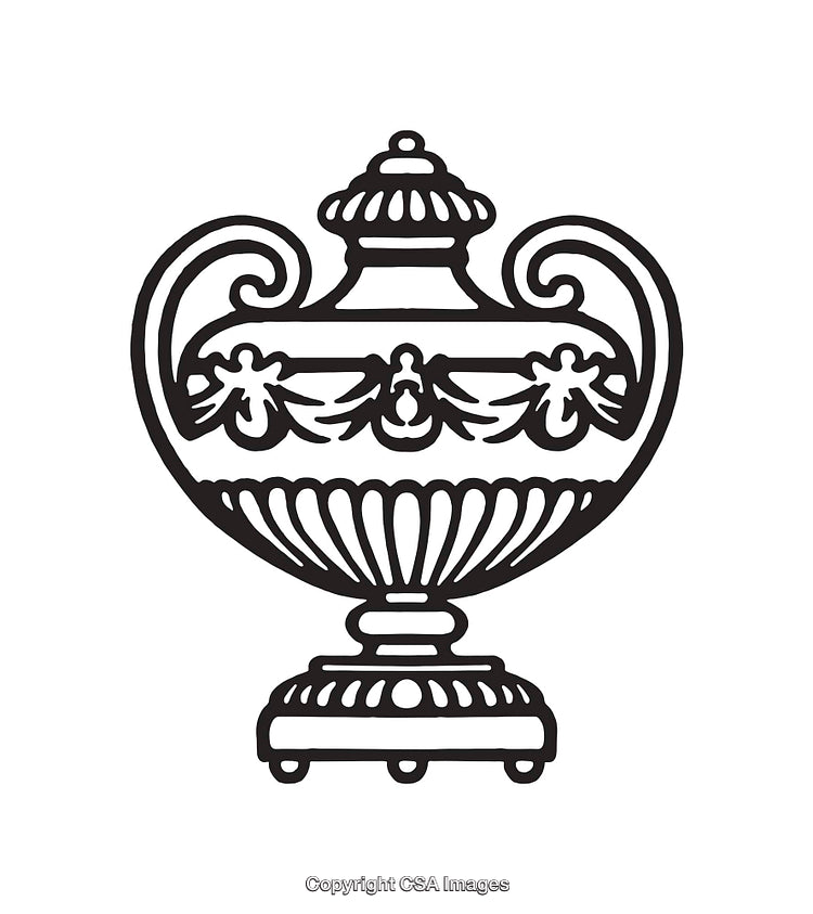 Elegant Black and White Line Art of a Decorative Vase Illustration
