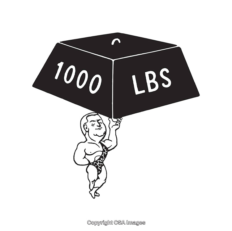 Strongman Holding 1000-Lbs Weight in Black and White Line Art Design