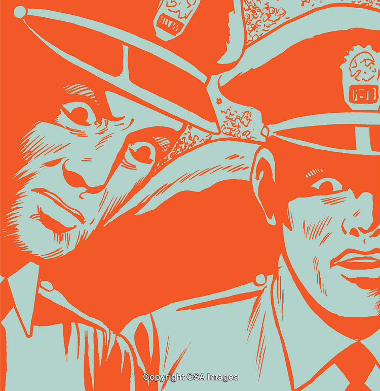 Stylized Illustration of Two Police Officers in Uniform on Vibrant Background