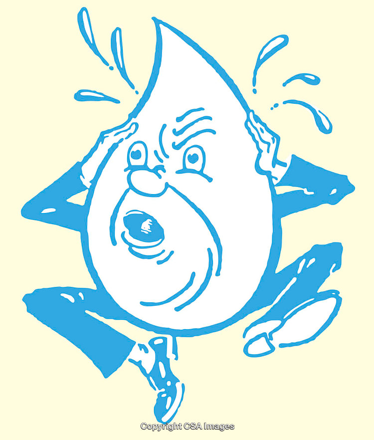 Cartoon Blue Droplet in Distress with Hand on Head Expression