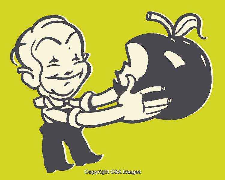 Colorful Line Art of a Character Holding a Large Apple Shape