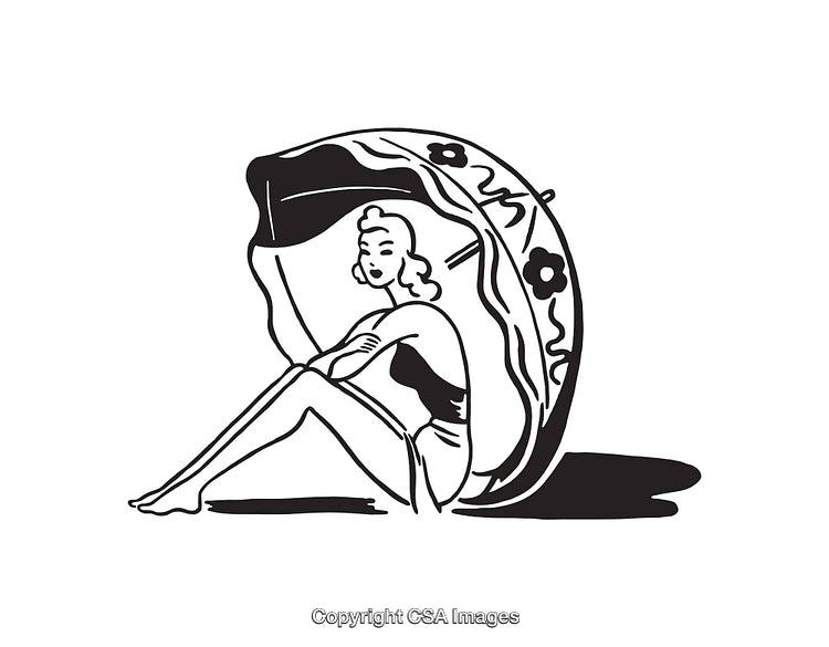 Elegant Black and White Pin-Up Style Woman Illustration