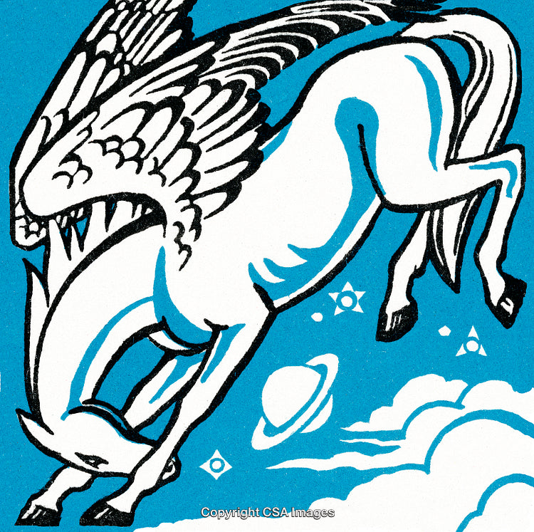 Artistic Illustration of a Winged Horse in a Space Fantasy Setting