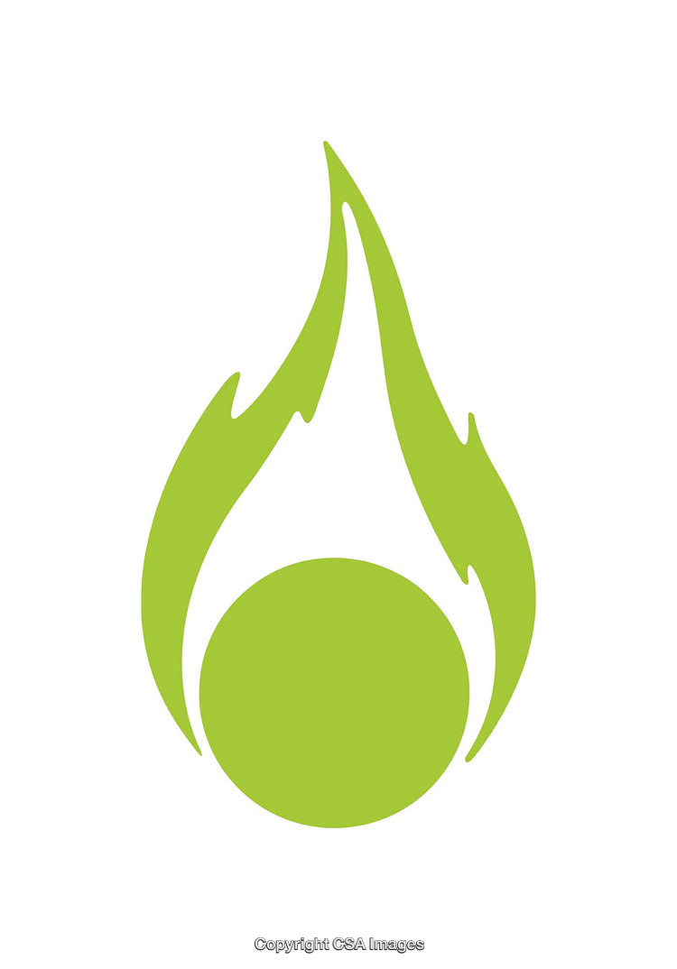 Green Flame Symbol with Minimalist Design on White Background
