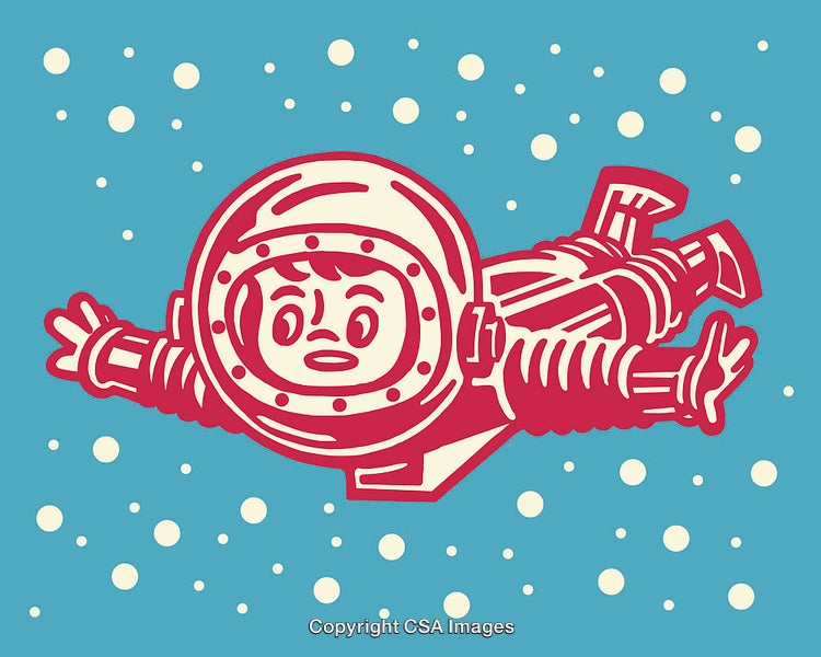 Colorful Retro Style Illustration of an Astronaut Floating in Space