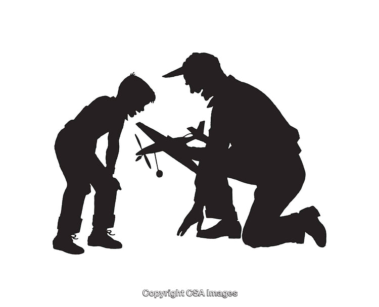 Silhouette of Bonding Moment Between Child and Adult with Toy Plane