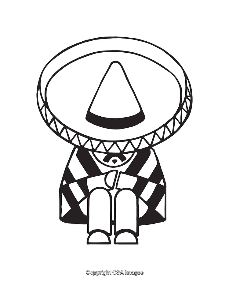 Black and White Line Art Illustration of a Traditional Wear with Hat