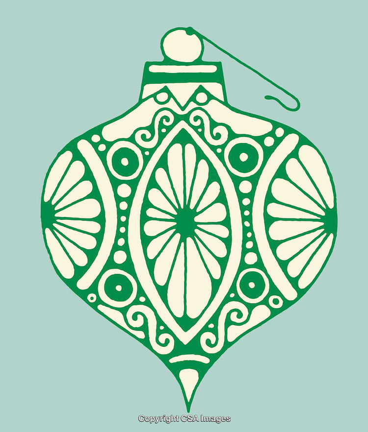 Vintage-Style Green Ornament with Elegant Floral Patterns on Light Background