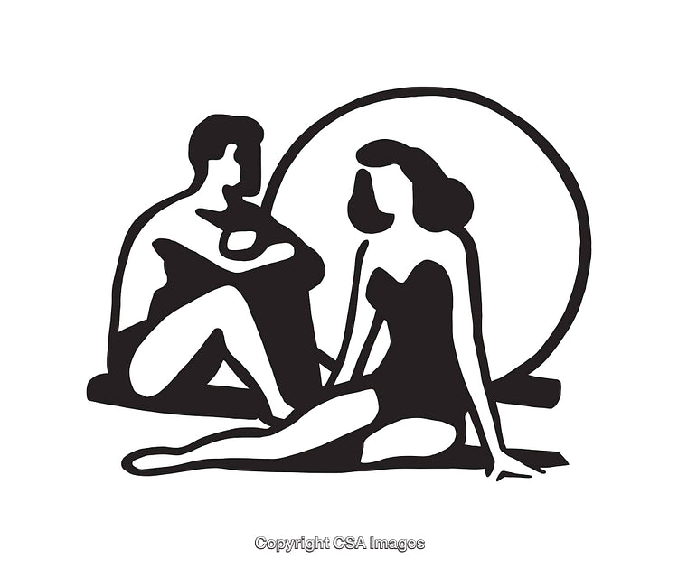 Black and White Line Art Illustration of Two Seated Individuals