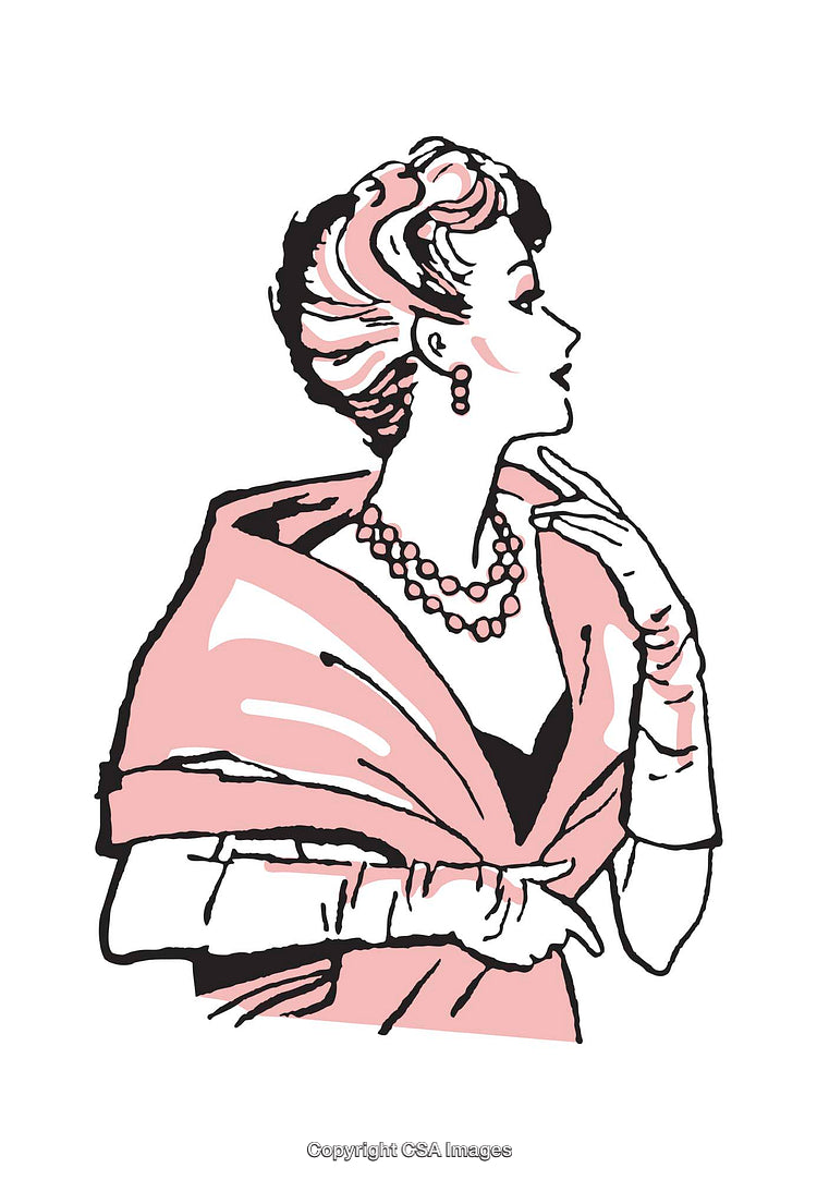 Elegant Retro Illustration of Glamorous Woman in Vintage Style Attire