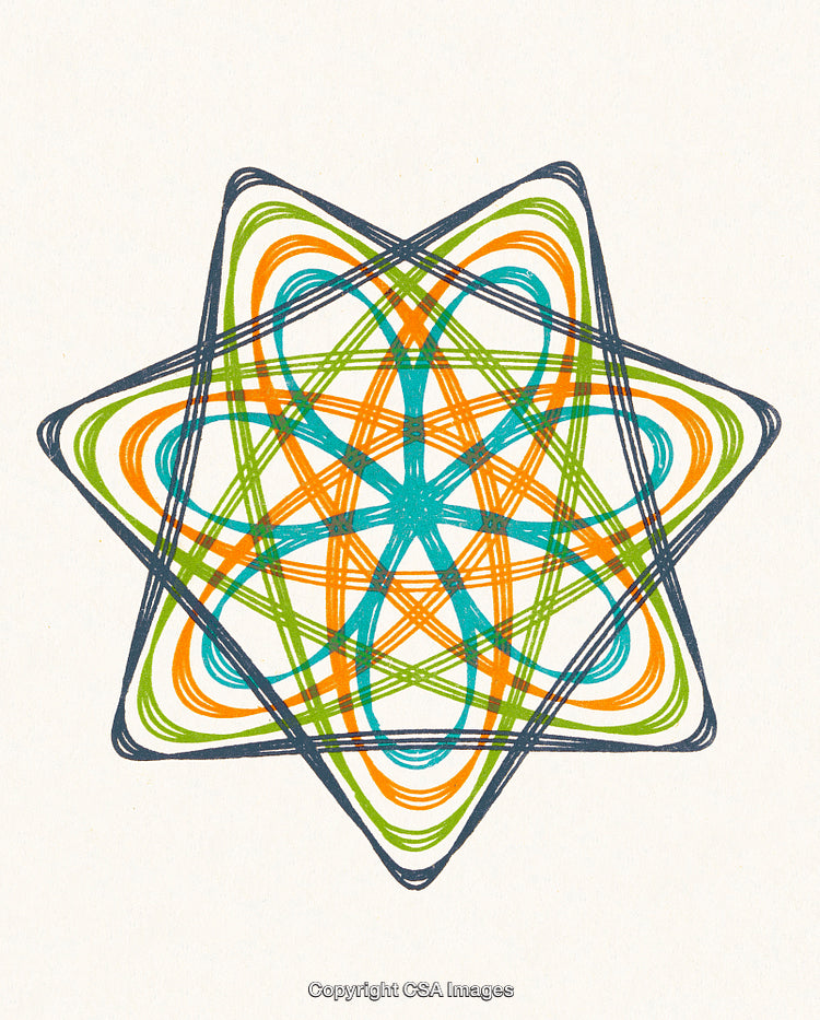 Colorful Geometric Pattern with Interwoven Star Shapes and Radiating Design