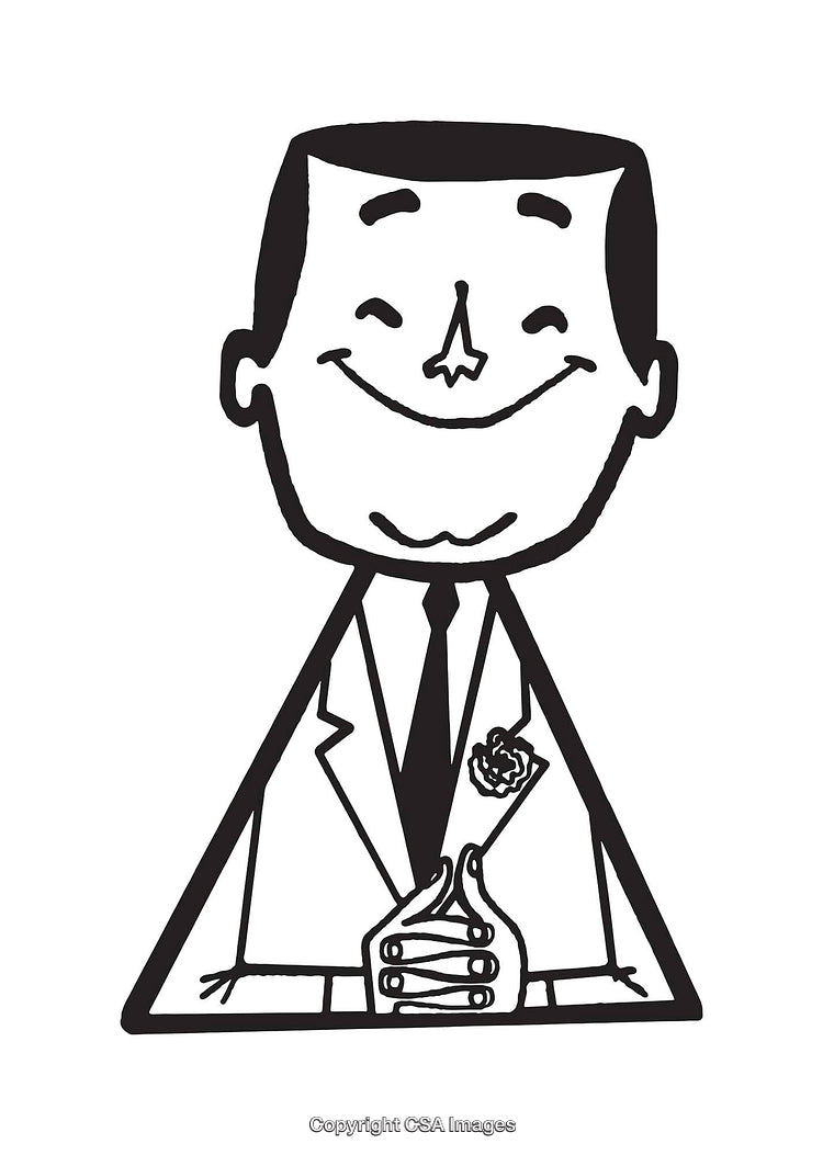 Retro Line Art of Smiling Gentleman in a Triangle Frame