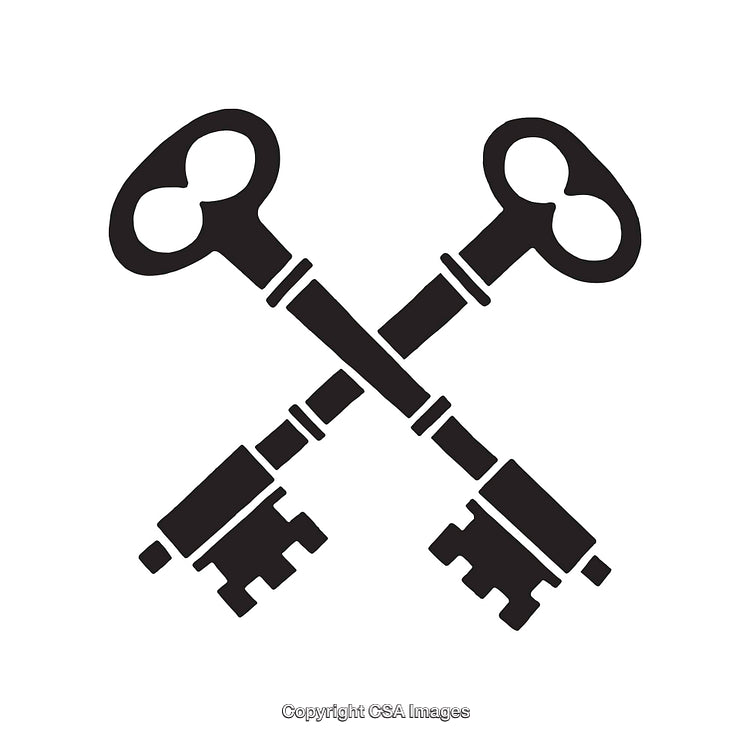 Crossed Vintage Skeleton Keys in Black and White Line Art Style