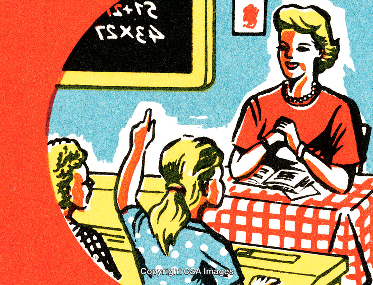 Vintage Illustration of a Classroom Scene With Teacher and Engaged Students