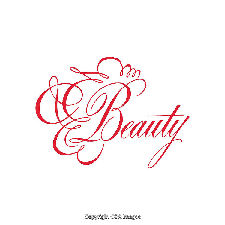 Elegant Calligraphy of the Word Beauty in Red Ink on White Background