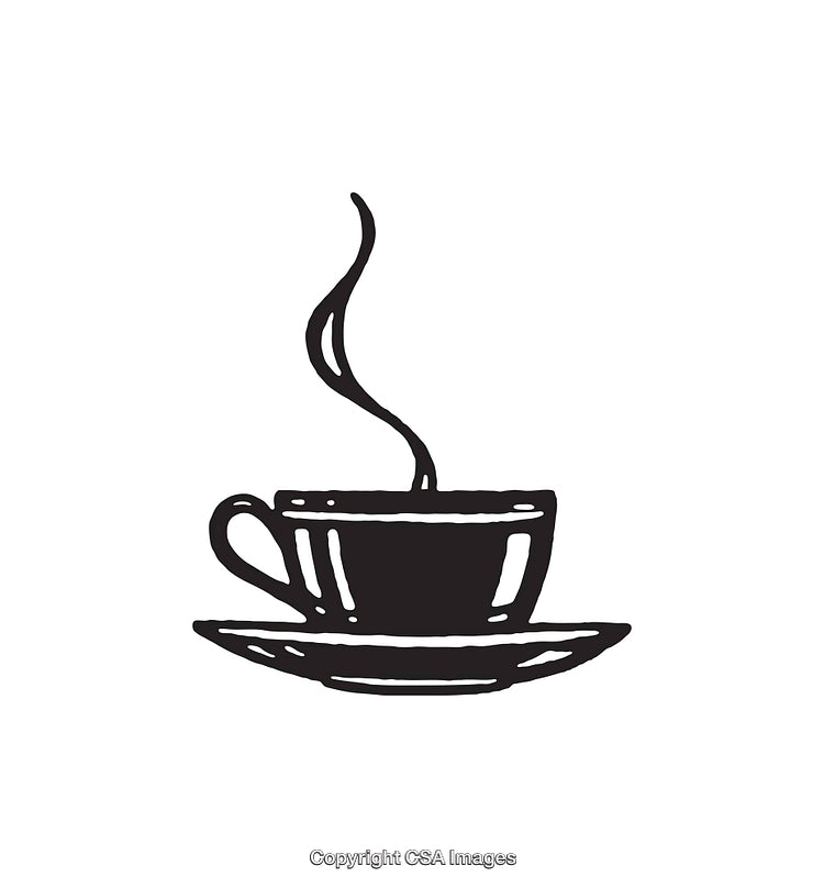 Black and White Line Art of a Coffee Cup with Steam