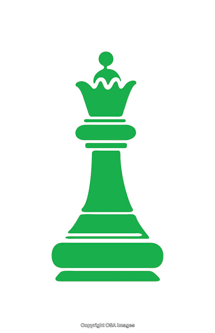 Simple Green Queen Chess Piece Icon on a White Background