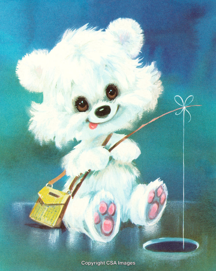 Adorable White Bear Fishing on a Cold Winter Afternoon
