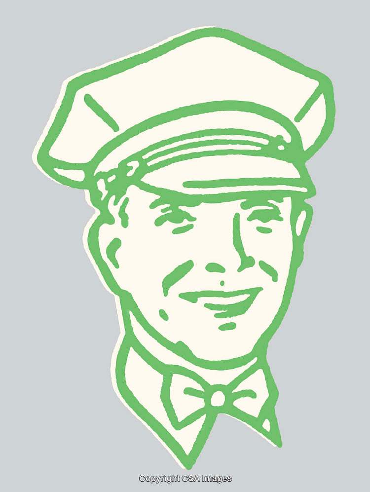 Vintage Styled Line Art of a Smiling Uniformed Man