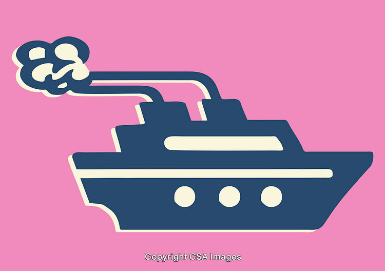 Colorful Illustration of a Ship on a Bright Pink Background