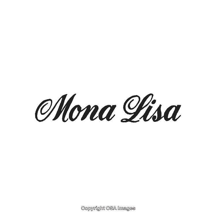 Elegant Black Scripted Mona Lisa Text on White Background