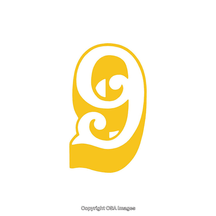 Ornate Yellow Number Nine on a Clean White Background