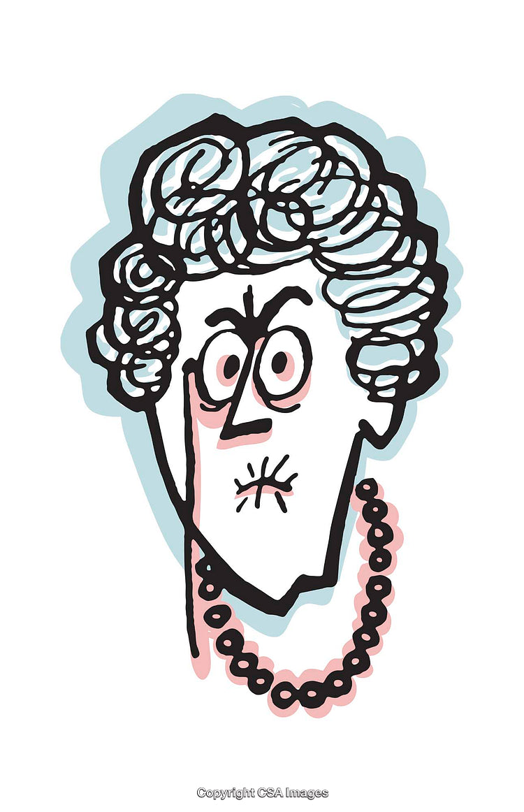 Whimsical Illustration of Surprised Woman with Cartoon Expression and Beads