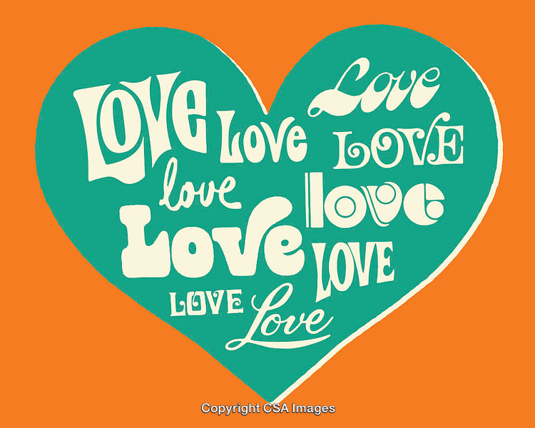 Retro Styled Heart Design with Love Typography on Orange Background