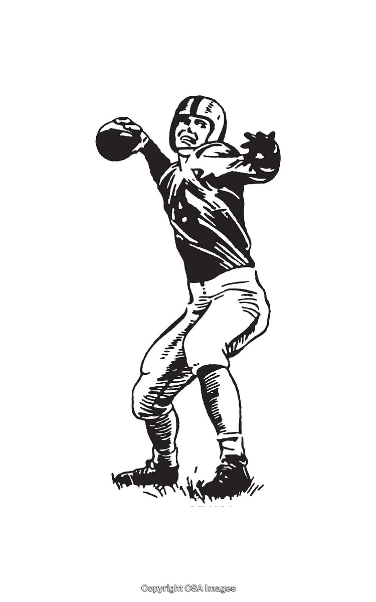 Vintage Black and White Football Player Line Art Illustration
