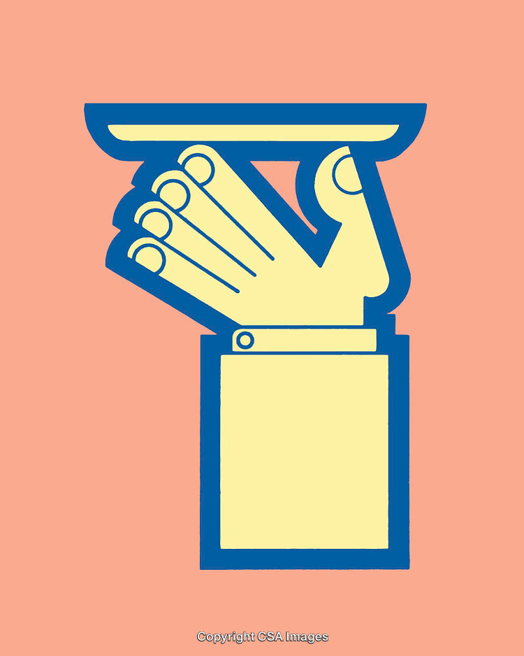 Stylized Illustration of a Hand Balancing a Tray in Minimalist Design