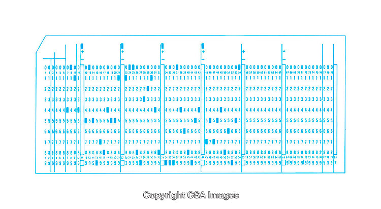 Vintage Diagram of a Computer Punch Card With Numbered Columns