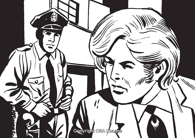 Retro Style Police Officer and Man in Intense Scene