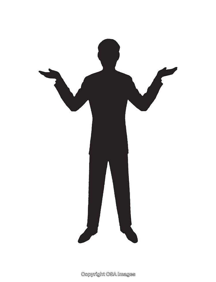 Silhouette Of A Businessman Shrugging With Open Hands Gesture
