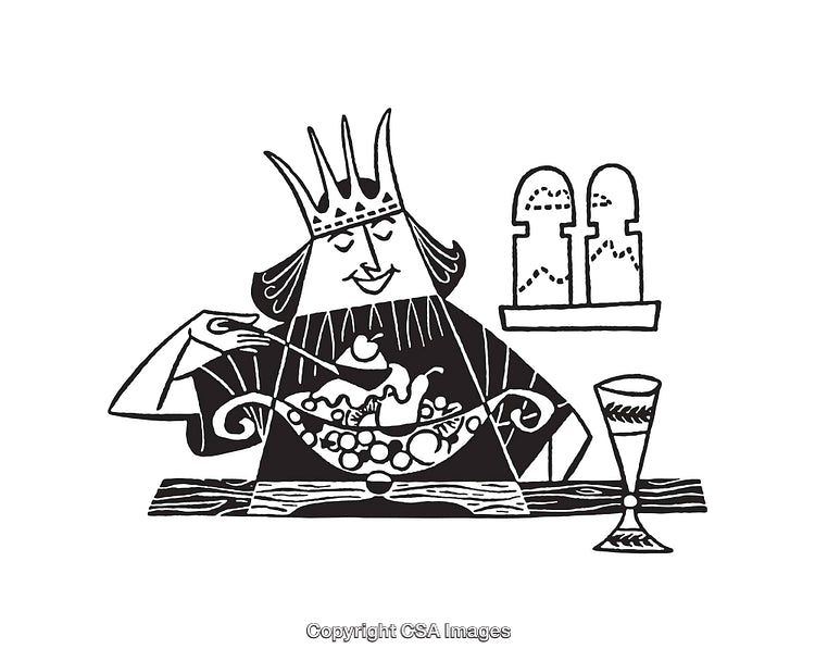 Illustration of a King Enjoying a Feast at a Decorative Table