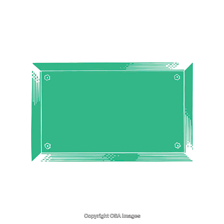Green Rectangular Shape with Artistic Patterns and Decorative Lines